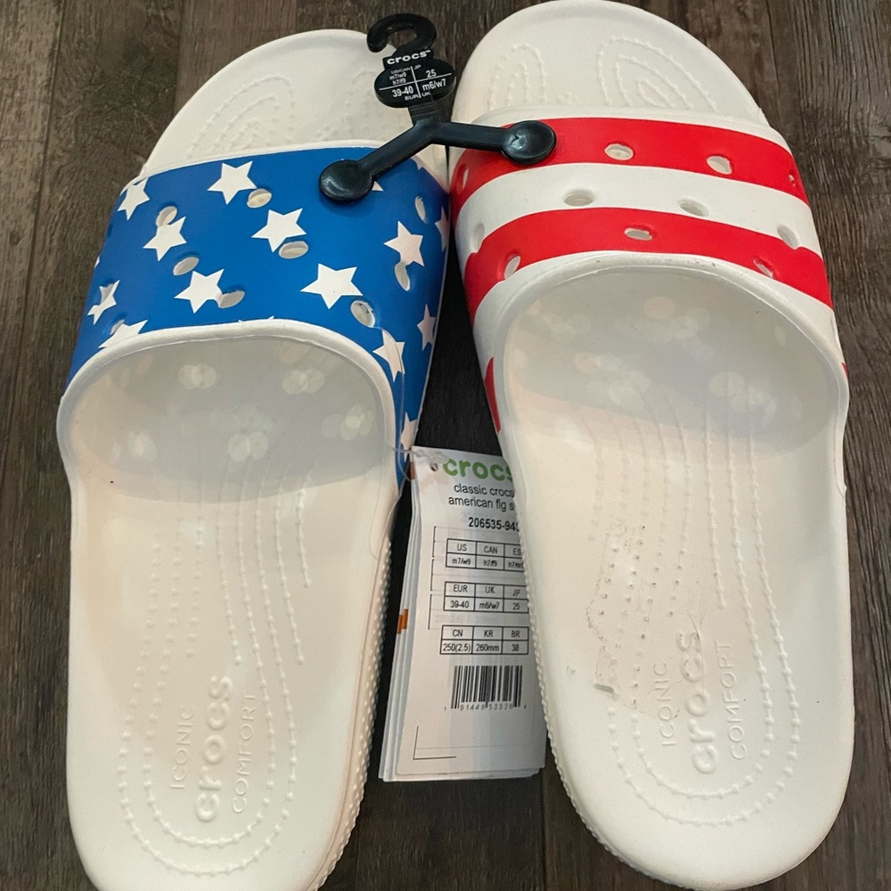 Crocs slides-blue stars unisex women size 9, men size 7